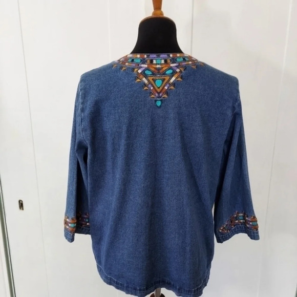 Vintage 80's Bob‎ Mackie Wearable Art  Denim Southwestern Embroidered Shacket - Picture 13 of 16